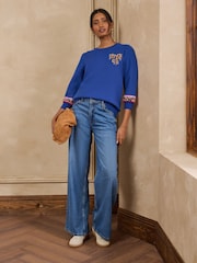 Love & Roses Cobalt Blue 3/4 Sleeve Bow Tipped Sweatshirt - Image 3 of 4