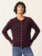 FatFace Halle Dark Red Sparkle Crew Neck Cardigan - Image 1 of 6