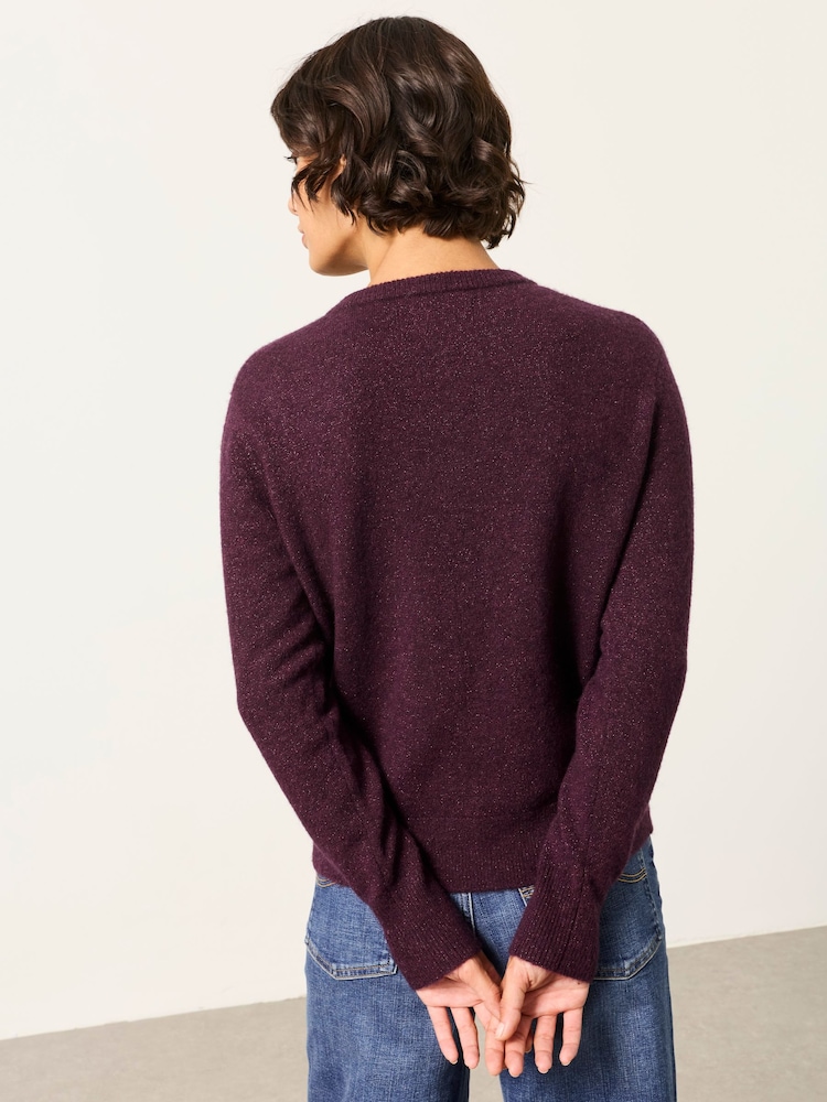 FatFace Halle Dark Red Sparkle Crew Neck Cardigan - Image 2 of 6 FatFace Halle Dark Red Sparkle Crew Neck Cardigan - Image 2 of 6
