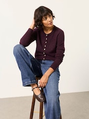 FatFace Halle Dark Red Sparkle Crew Neck Cardigan - Image 5 of 6
