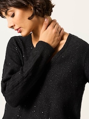 FatFace Skylar Black Knitted Sequin Sparkle Lace Tunic - Image 3 of 6