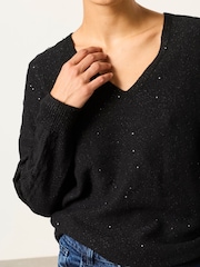 FatFace Skylar Black Knitted Sequin Sparkle Lace Tunic - Image 4 of 6
