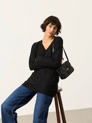FatFace Skylar Black Knitted Sequin Sparkle Lace Tunic - Image 5 of 6