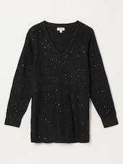 FatFace Skylar Black Knitted Sequin Sparkle Lace Tunic - Image 6 of 6