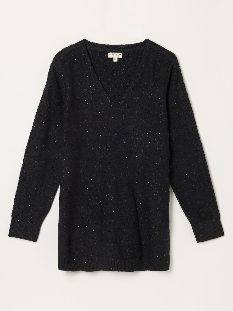 FatFace Skylar Black Knitted Sequin Sparkle Lace Tunic - Image 6 of 6