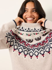 FatFace Natural Knitted Christmas Pudding Fairisle Jumper - Image 5 of 6