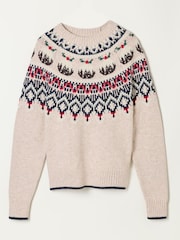 FatFace Natural Knitted Christmas Pudding Fairisle Jumper - Image 6 of 6