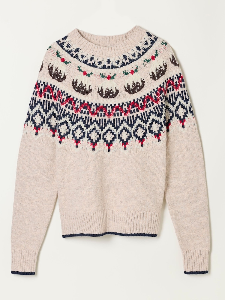FatFace Natural Knitted Christmas Pudding Fairisle Jumper - Image 6 of 6 FatFace Natural Knitted Christmas Pudding Fairisle Jumper - Image 6 of 6