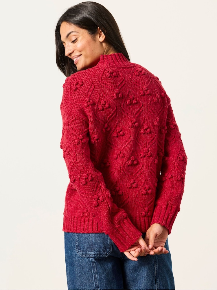 FatFace Red Knitted Bobble Texture Jumper - Image 2 of 5 FatFace Red Knitted Bobble Texture Jumper - Image 2 of 5
