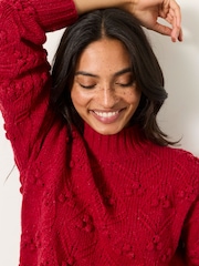 FatFace Red Knitted Bobble Texture Jumper - Image 4 of 5