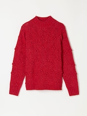 FatFace Red Knitted Bobble Texture Jumper - Image 5 of 5