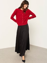 Rojo - Cárdigan de punto con lentejuelas brillantes de Cuello redondo FATFACE - Imagen 3 de 6
