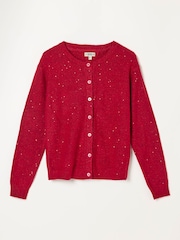 Rojo - Cárdigan de punto con lentejuelas brillantes de Cuello redondo FATFACE - Imagen 6 de 6