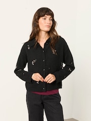 FatFace Beth Black Embellished Knitted Cardigan - Image 1 of 6