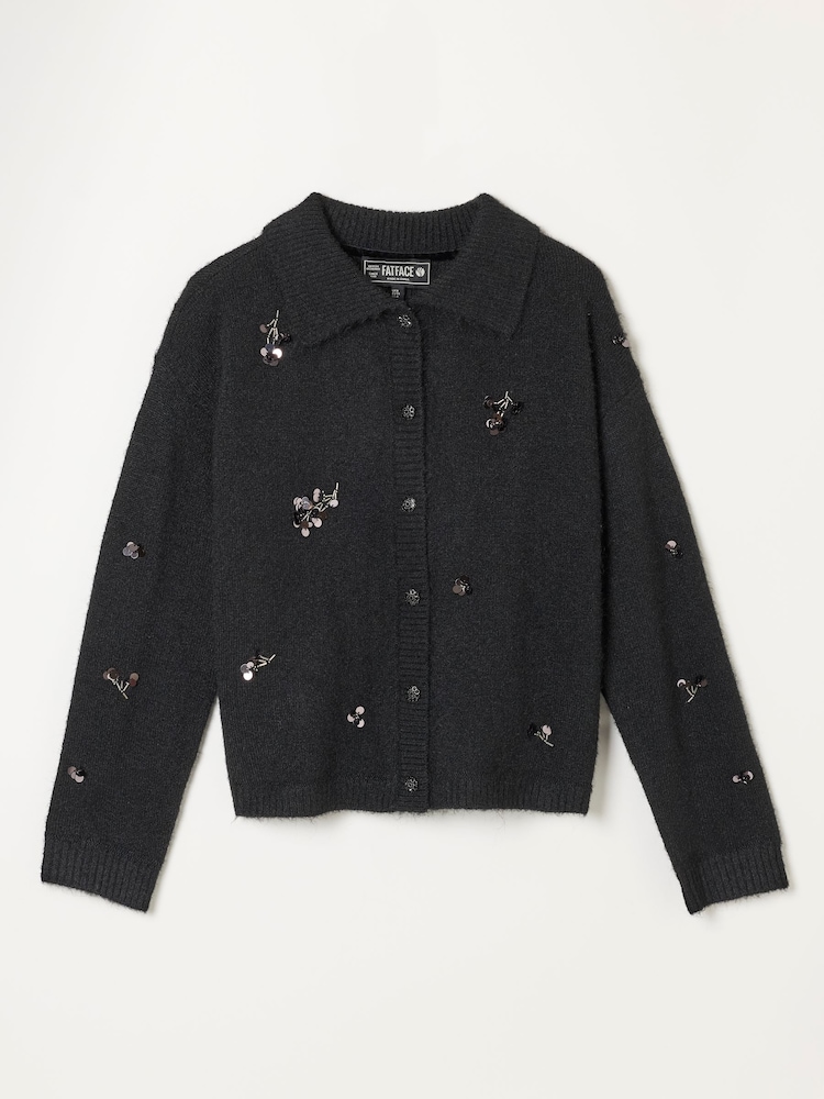 FatFace Beth Black Embellished Knitted Cardigan - Image 6 of 6 FatFace Beth Black Embellished Knitted Cardigan - Image 6 of 6