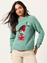 FatFace Robin Blue Knitted Crew Jumper - Image 1 of 6