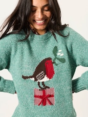 FatFace Robin Blue Knitted Crew Jumper - Image 3 of 6
