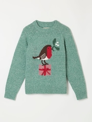 FatFace Robin Blue Knitted Crew Jumper - Image 6 of 6