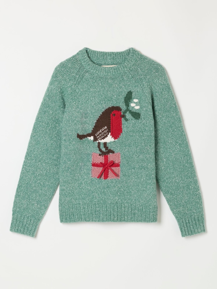 FatFace Robin Blue Knitted Crew Jumper - Image 6 of 6
