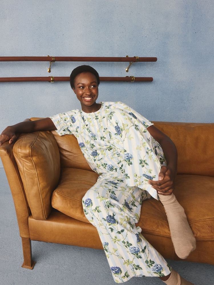 Cath Kidston Blue Climbing Rose Pointelle Pyjamas Set - Image 5 of 5