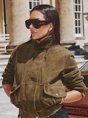 Lipsy x Gemma Owen Olive Green Cord Funnel Neck Bomber Jacket - Image 2 of 6