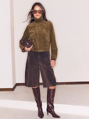 Lipsy x Gemma Owen Olive Green Cord Funnel Neck Bomber Jacket - Image 4 of 6