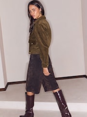 Lipsy x Gemma Owen Olive Green Cord Funnel Neck Bomber Jacket - Image 5 of 6