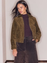 Lipsy x Gemma Owen Olive Green Cord Funnel Neck Bomber Jacket - Image 6 of 6