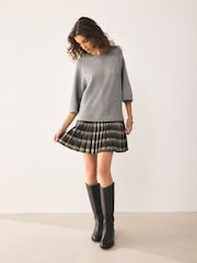 Grey Short Sleeve Knit 2 in 1 Mini Dress - Image 1 of 7