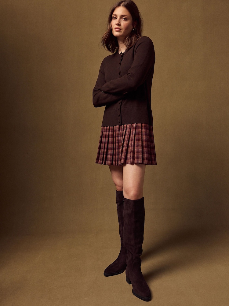 Chocolate Brown Long Sleeve Cardigan 2 in 1 Mini Dress - Image 2 of 7
