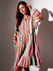 South Beach Multi Jaquard Long Sleeve Mini Dress - Image 1 of 5
