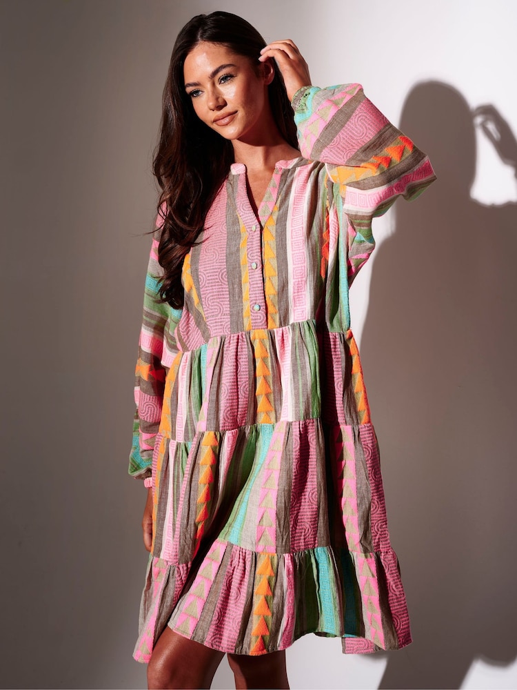 South Beach Multi Jaquard Long Sleeve Mini Dress - Image 1 of 5