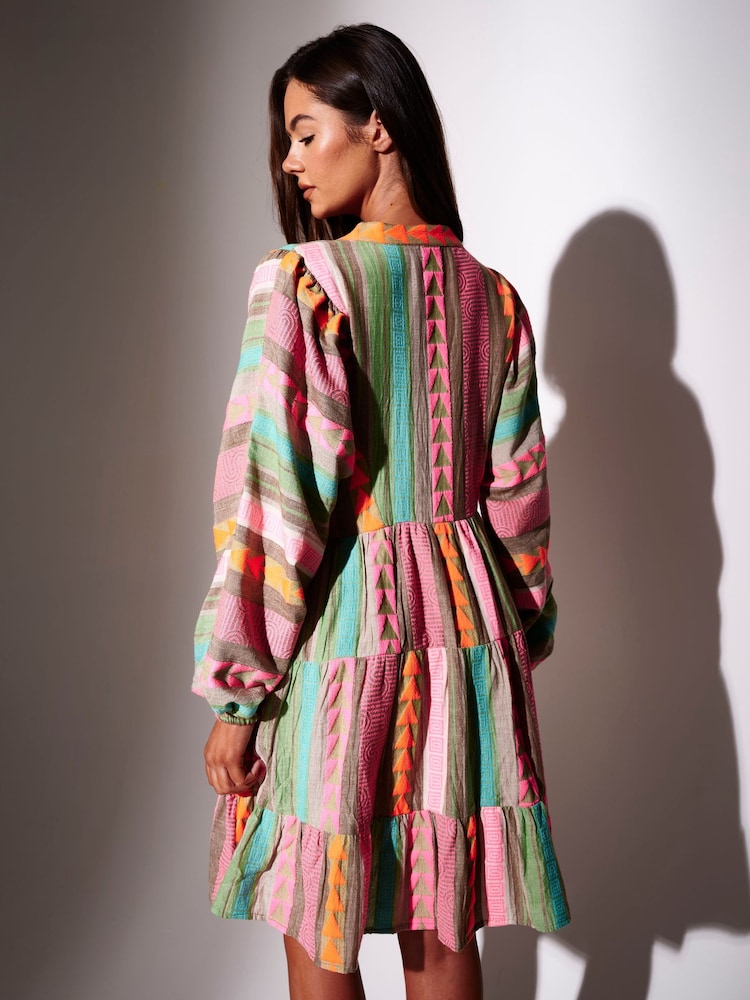 South Beach Multi Jaquard Long Sleeve Mini Dress - Image 2 of 5