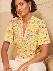 Love & Roses Yellow floral print Notch Neck Flutter Sleeve T-Shirt - Image 4 of 4