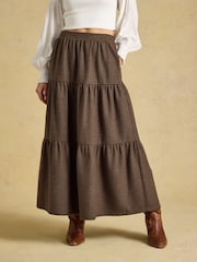 Joules Brown Houndstooth Tiered Maxi Skirt - Image 1 of 6