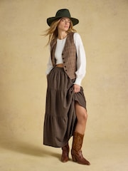 Joules Brown Houndstooth Tiered Maxi Skirt - Image 5 of 6