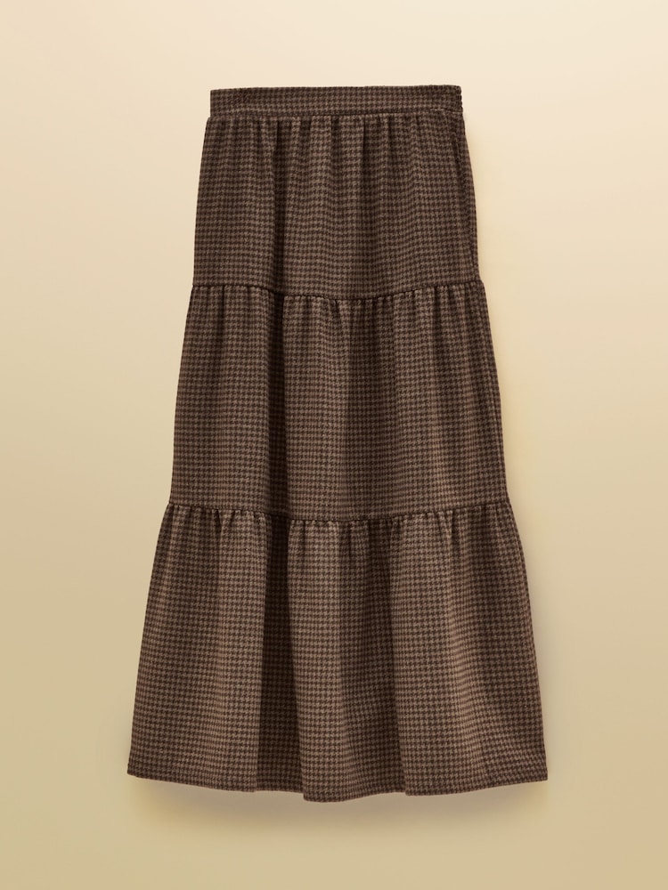 Joules Brown Houndstooth Tiered Maxi Skirt - Image 6 of 6