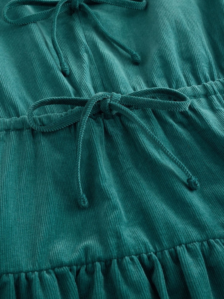 Teal Blue Long Sleeve V-Neck Tie Cord Mini Dress - Image 2 of 3 Teal Blue Long Sleeve V-Neck Tie Cord Mini Dress - Image 2 of 3