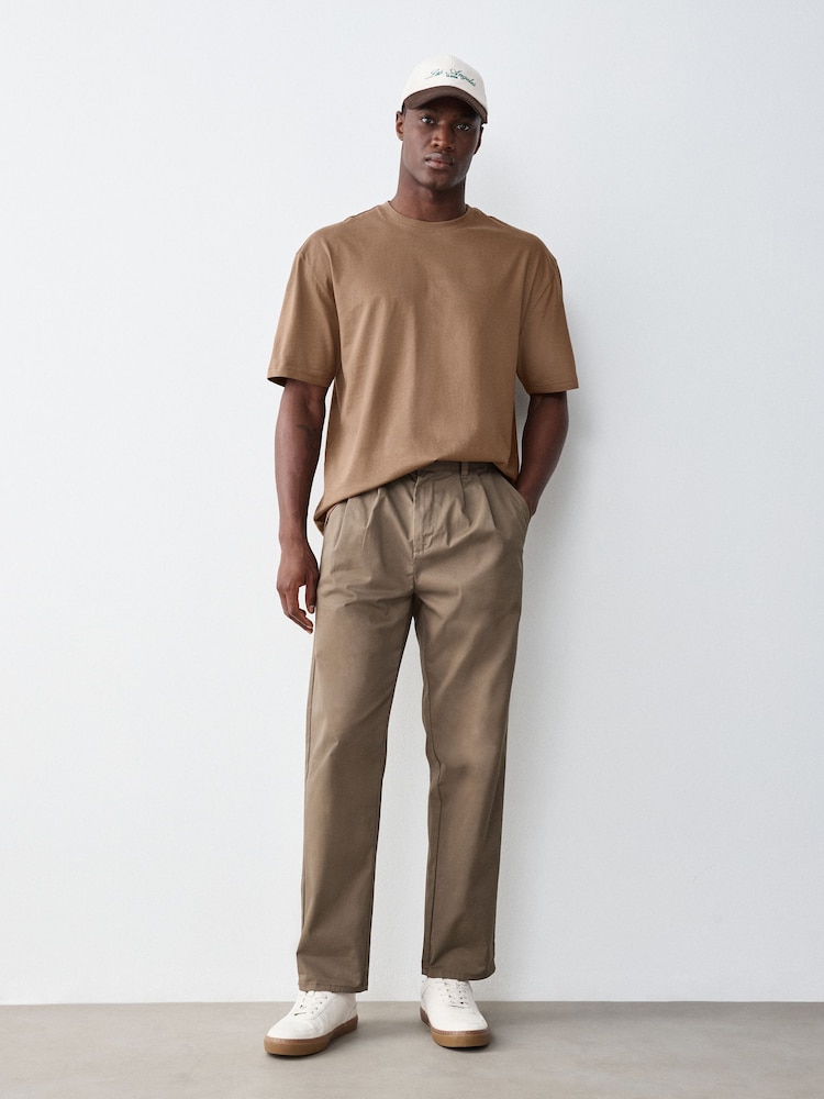 Castanho - Ajuste descontraído - Camiseta de algodão com gola redonda Essential - Imagem 2 de 8
