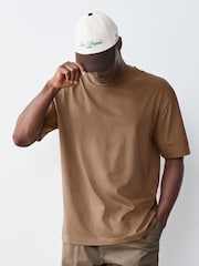 Castanho - Ajuste descontraído - Camiseta de algodão com gola redonda Essential - Imagem 4 de 8