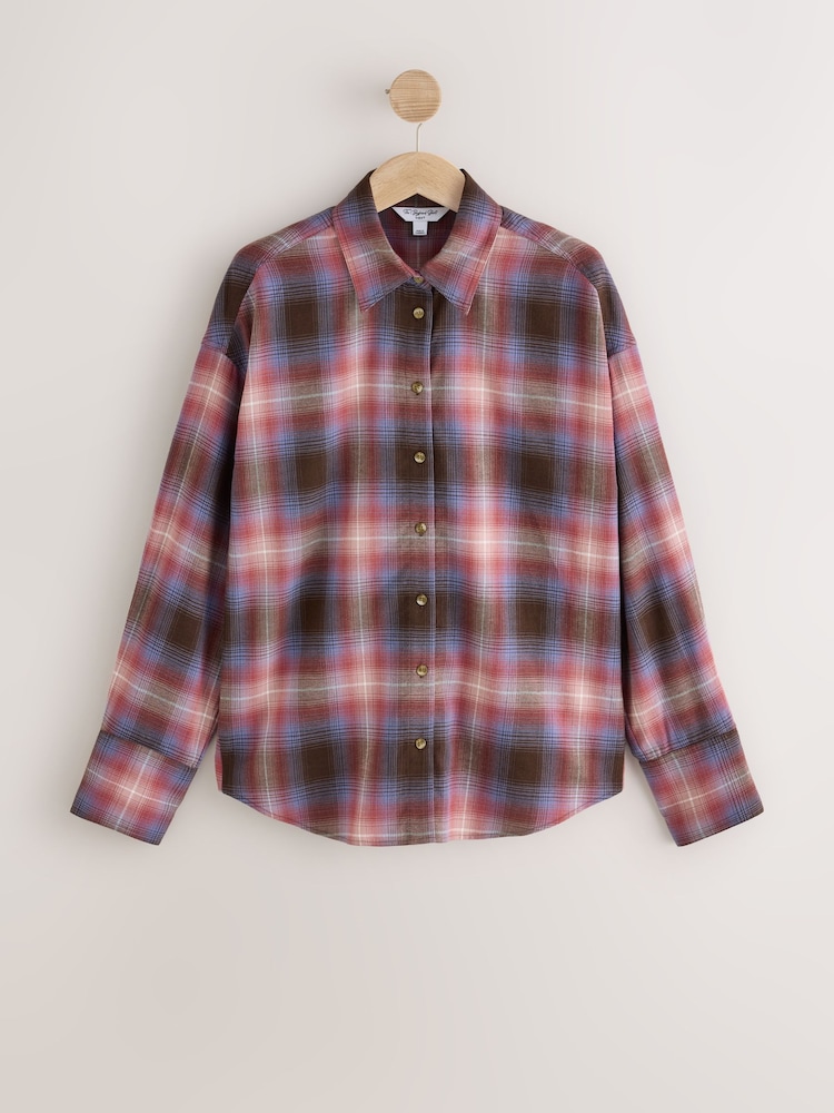 Pink/Brown Check Flannel Oversized Shirt - Image 1 of 3 Pink/Brown Check Flannel Oversized Shirt - Image 1 of 3