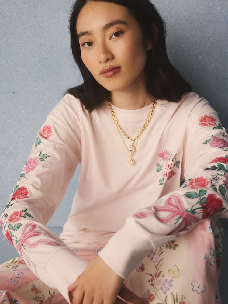 Cath Kidston Pale Pink Rose Print Long Sleeve T-Shirt - Image 2 of 8