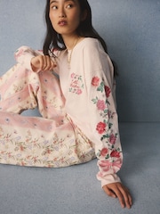 Cath Kidston Pale Pink Rose Print Long Sleeve T-Shirt - Image 5 of 8