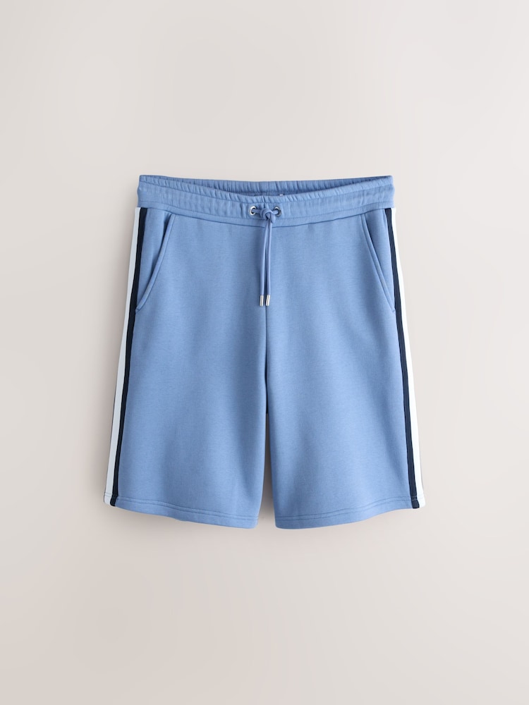 Blue Jersey Side Stripe Jort Shorts - Image 1 of 4
