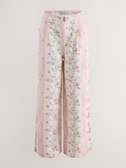 Cath Kidston Pink Stripe Floral Wide Leg Jeans - Image 2 of 4