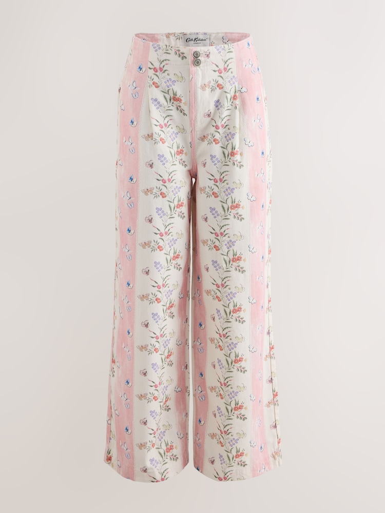 Cath Kidston Pink Stripe Floral Wide Leg Jeans - Image 2 of 4 Cath Kidston Pink Stripe Floral Wide Leg Jeans - Image 2 of 4
