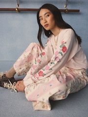 Cath Kidston Pink Stripe Floral Wide Leg Jeans - Image 6 of 7