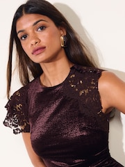 Friends Like These Chocolate Brown Short Sleeve Lace Hem Midi Dress - Image 2 of 5