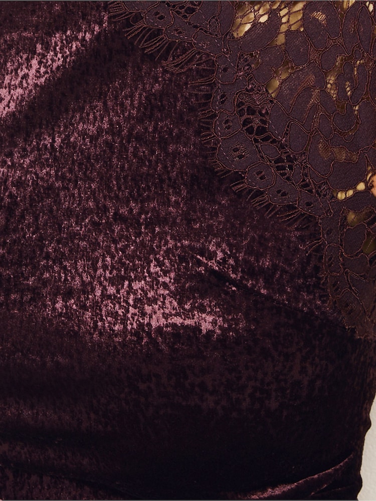 Friends Like These Chocolate Brown Short Sleeve Lace Hem Midi Dress - Image 5 of 5