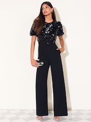 Friends Like These Short Sleeve Floral Sequin Jumpsuit - صورة 1 من 5